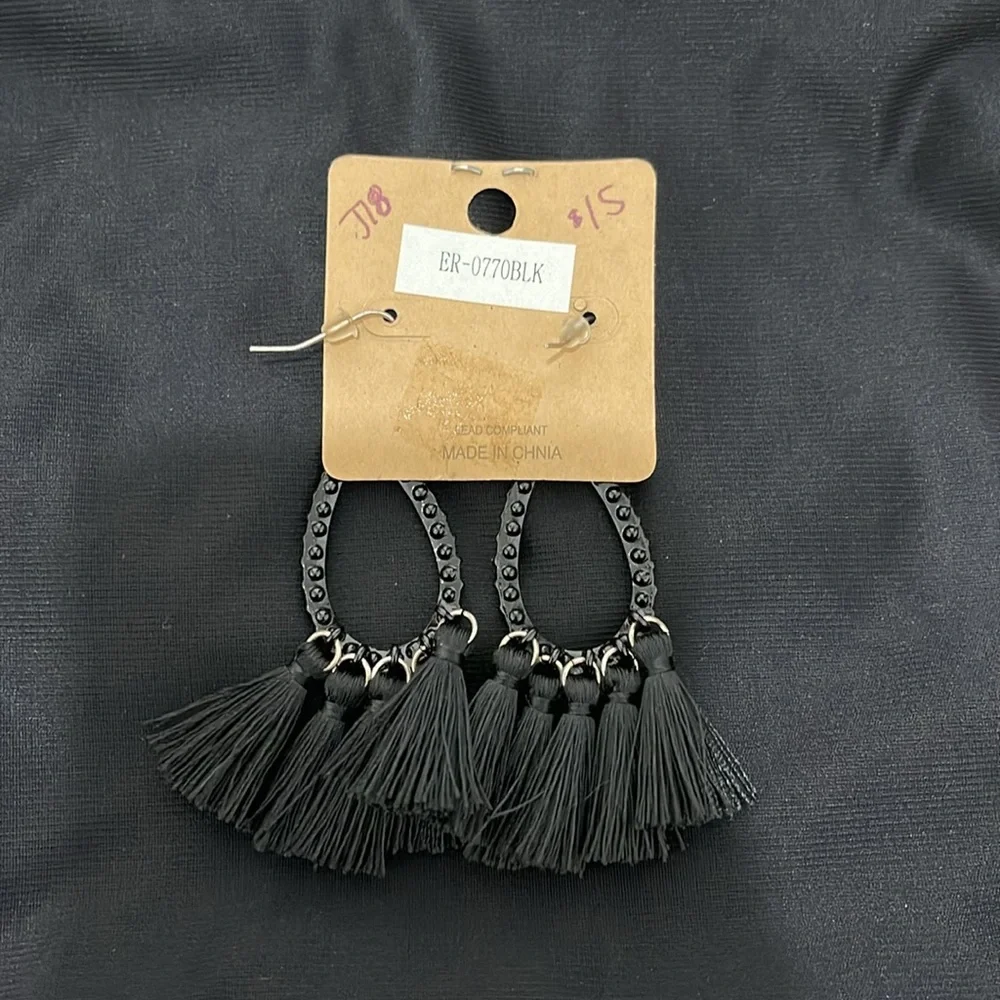 Rhinestone Bling Fringe Teardrop Dangle Earrings - Picture 2 of 4